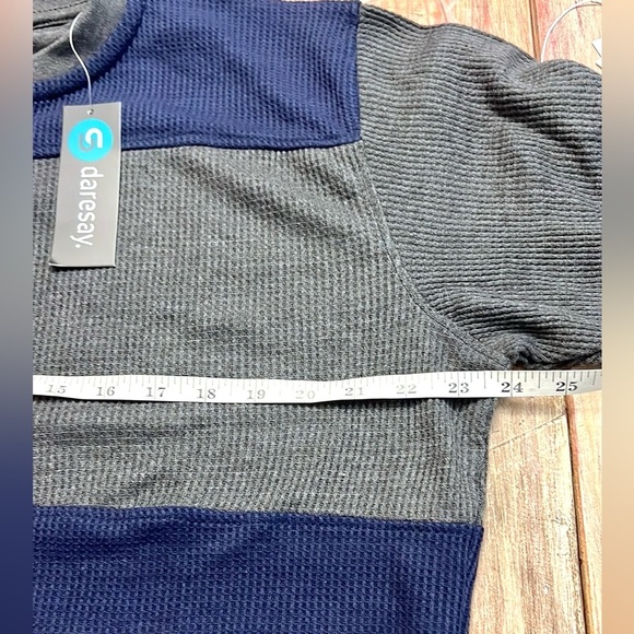 NWT,DARESAY Gray and Blue Henley Stretch Knit Shirt, Back to School,SizeL/XL - Picture 2 of 8